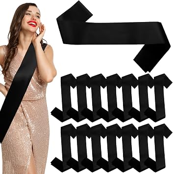 ZOCONE 14Pcs Black Beauty Pageant Sashes for Women DIY Plain Sash Premium 180 9.5cm Birde to Be Blank Satin Sashes for Wedding Hen Night Bachelor, Graduation Personalised Sash for Party Decorations