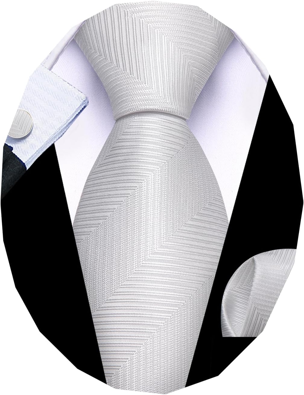 Tie Sets for Men Silk Stripe Necktie Woven Checkered Handkerchief Cufflinks Formal Business Wedding