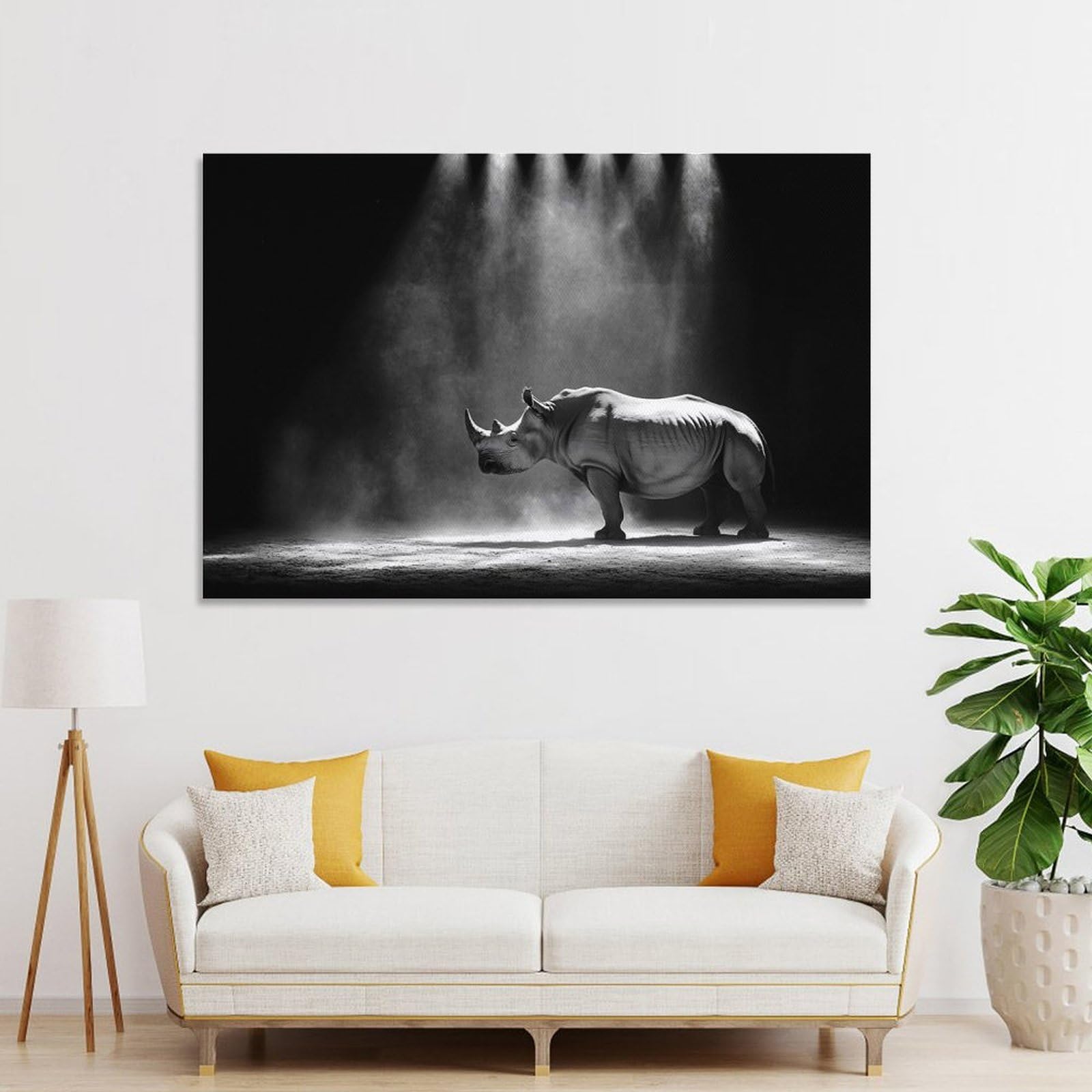 Junmoney Unframe-Style-23 Canvas Art Print Rhino In Spotlight, 08X12inch(20X30cm), For Contemporary Homes, Apartments Or Offices, Decorative Canvas Decor For Home Updates