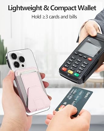Miroddi for Magsafe Wallet Stand, Magnetic Phone Wallet for iPhone 17/16/15/14/13/12 Series, Leather Magnetic Cards Holder, Fits 5 Cards, RFID Blocking, Slim, Pink