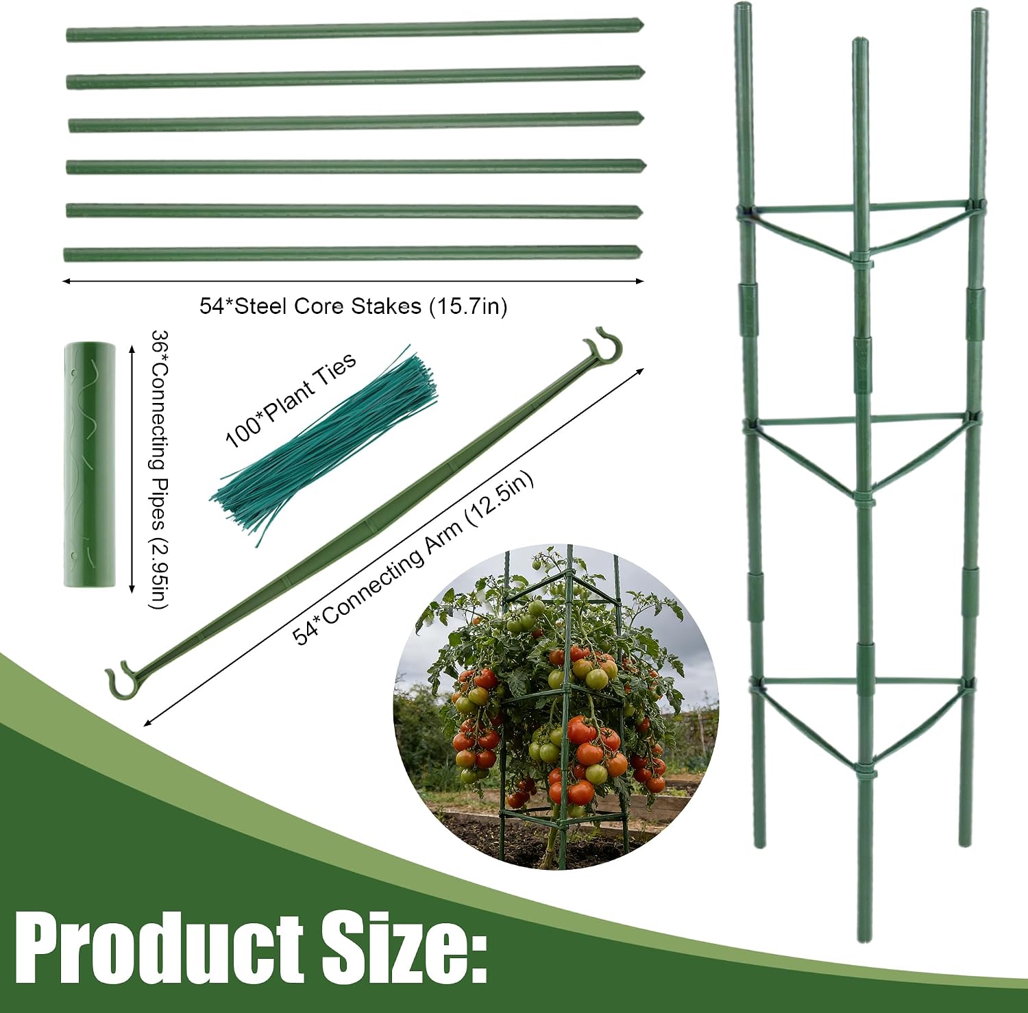 6Packs Tomato Cages, Tomato Trellis for Raised Garden Bed Adjustable Plant Support for Climbing Plants Outdoor Triangle or Square Stake Support for Tomatoes, Vine Climbing Plant(Up to High: 47.2'')