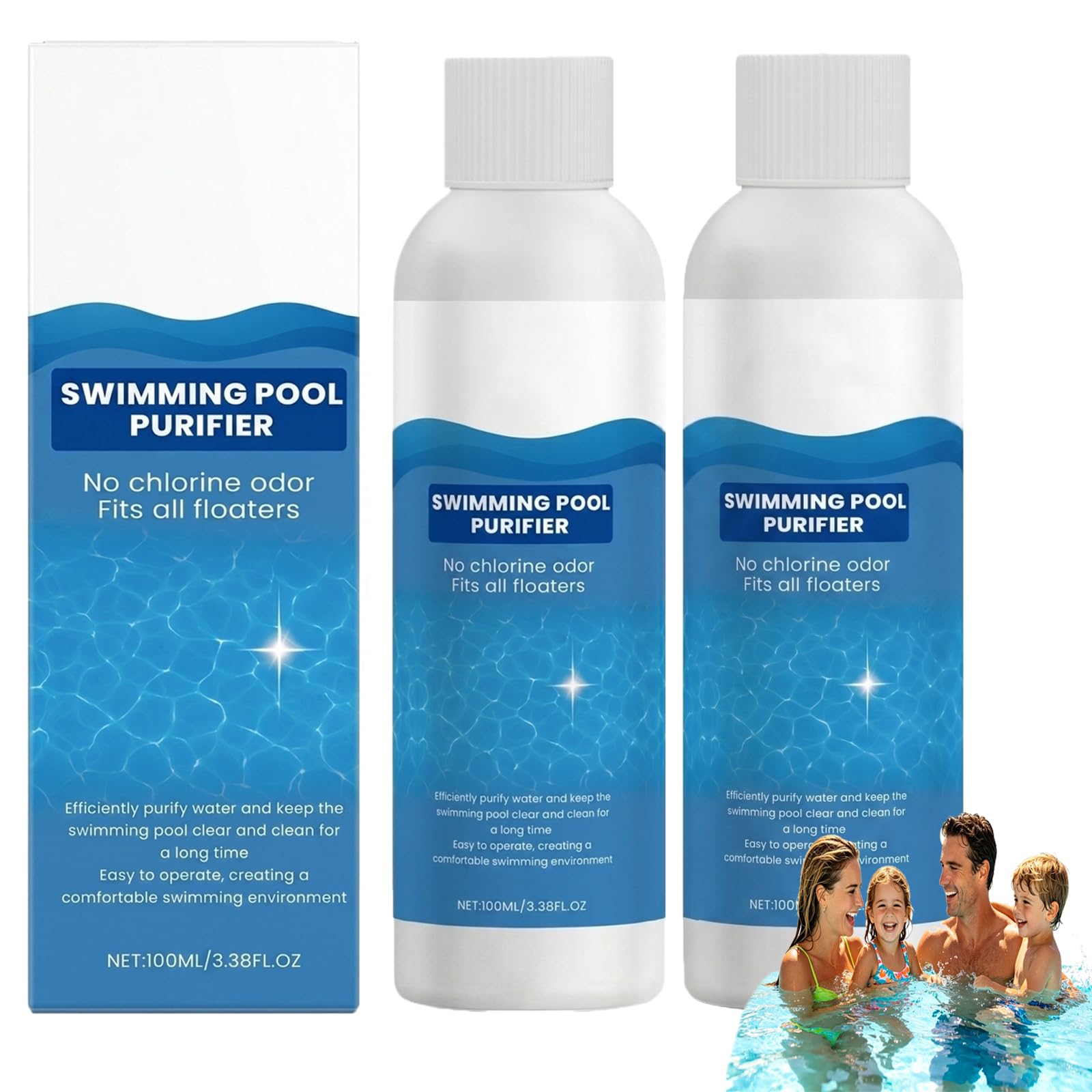 Chlorine Granules Liquid for Swimming Pool, Hot Tub and Spa, Multifunctional Chlorine Tablets Solution, Water Treatment for Rapid Disinfecting and Cleaning, Eliminating Odors (2PCS-200ML)