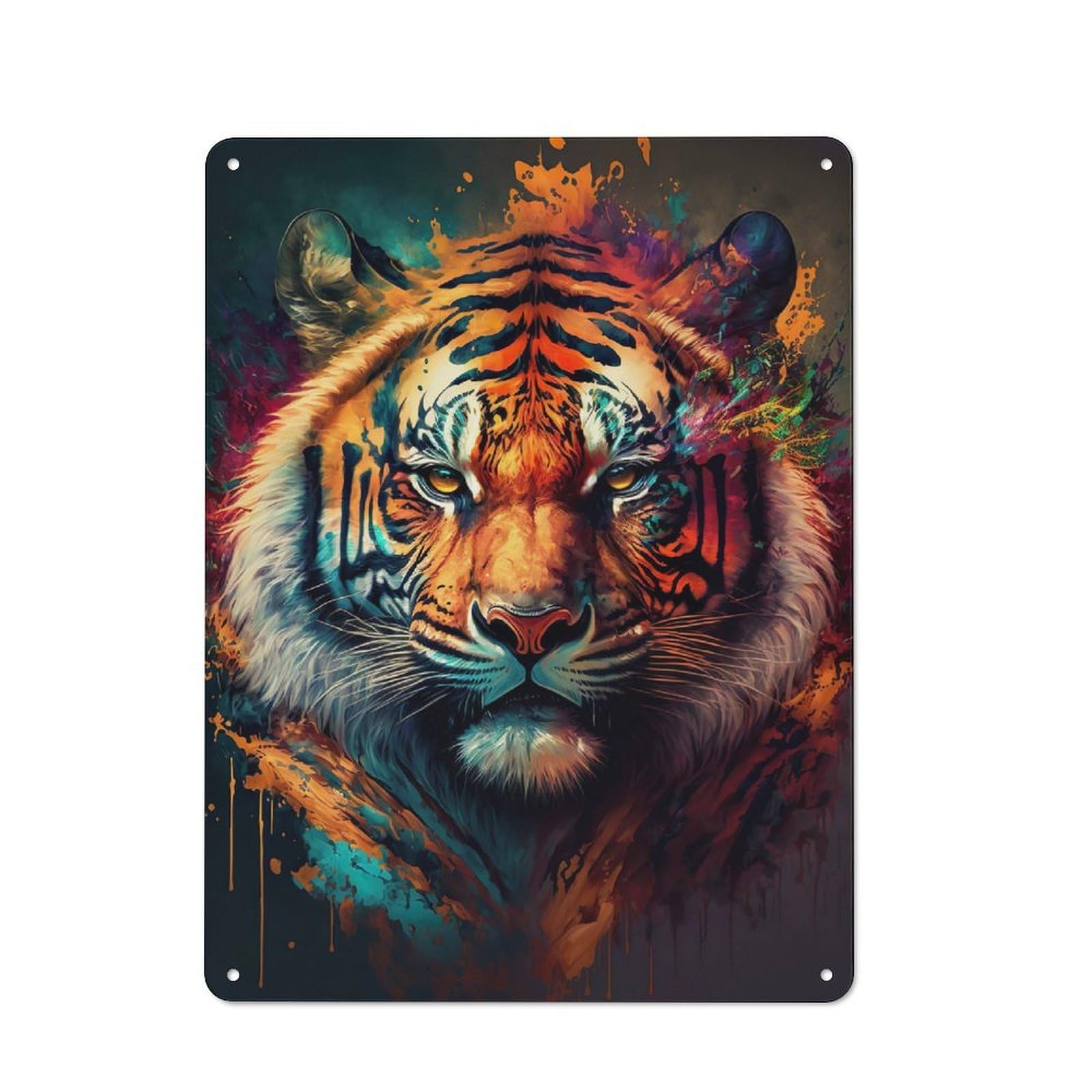 Junmoney Color Splash Tiger Vintage Metal Wall Decor 40X30cm, Tin Sign For Cafe, Pub, Workshop Or Home Bar, For Casual British Interiors