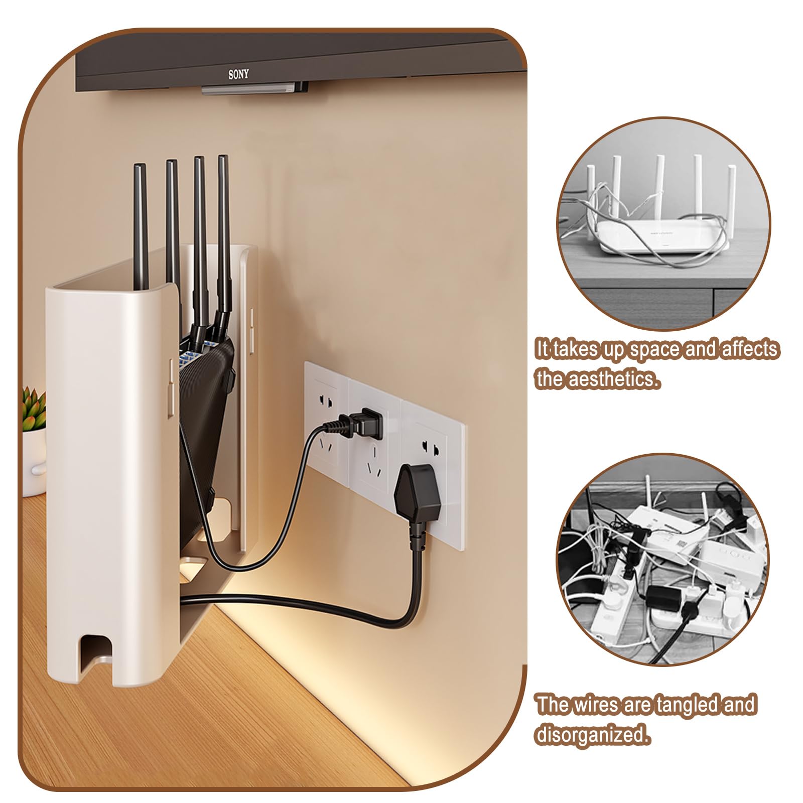 Caja de Almacenamiento para Router WiFi, Estante de Pared para Router, Ideal para salón, Dormitorio u Oficina. Color Blanco (Dimensiones: 30 x 20 x 6,5 cm).