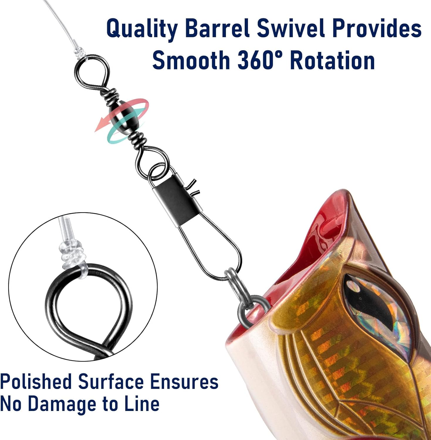 Alwonder 100-Pack Fishing Snap Swivels, Barrel Swivels Fishing Tackle with Snaps Freshwater, Stainless Steel Safty Interlock Snap Swivel Black Nickel Coated Lure Hook Connector Quick Change Clips - Image 4