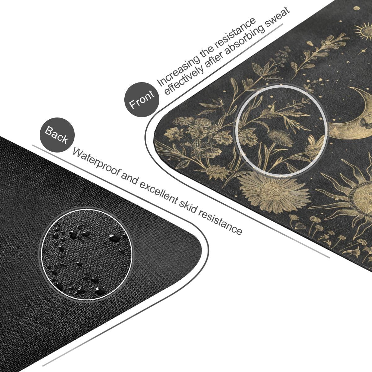 ALAZA Esoteric Alchemy Mystical Crescent Sun Stars Floral Elements Yoga Mat Non Slip Fitness Exercise Mat, Workout Mat for Yoga, Pilates and Floor Exercises