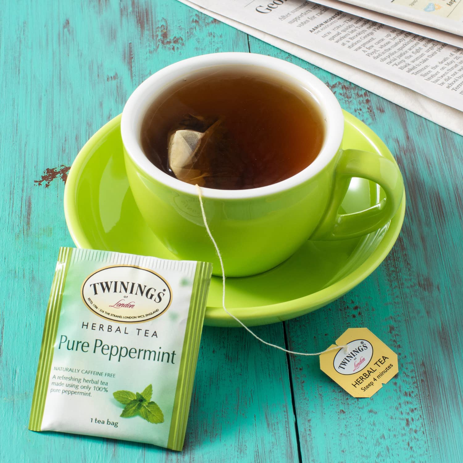 Twinings Pure Peppermint Tea - Naturally Caffeine Free, Refreshing Mint Herbal Tea Bags Individually Wrapped, 50 Count