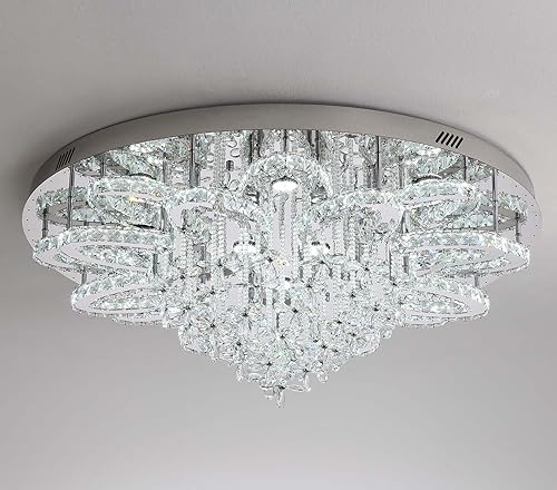 Miniatura 3 de ykolupty Candelabros modernos de flores de cristal de 47.2 pulgadas, montaje empotrado, accesorio de techo con bombilla de atenuación (3000-6000 K)