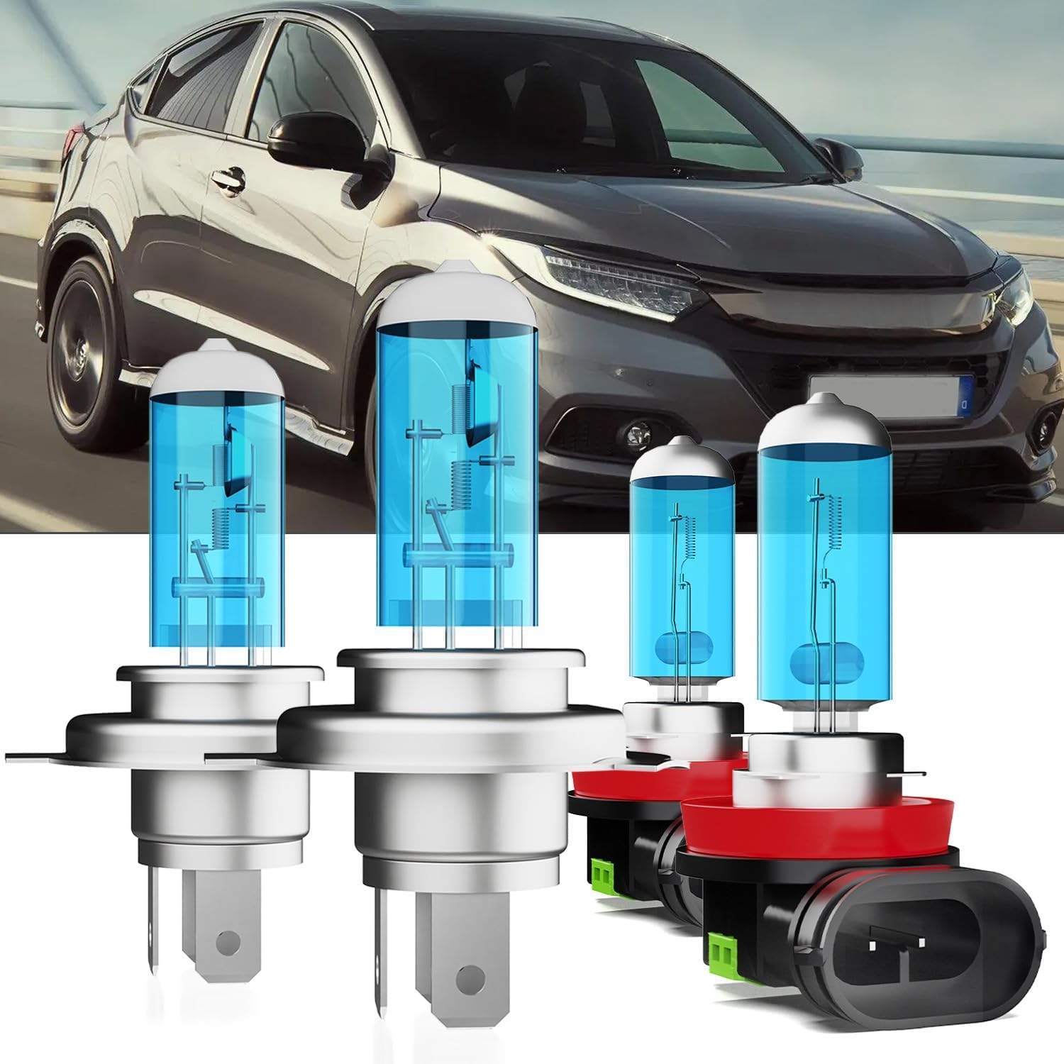 Upgraded Halogen Headlight Bulbs Fit For Honda HR-V HRV 2019 2020 2021 2022,9005 High Beam H11 Low Beam High Performance Headlights,Super Bright 6000K White,4-Pack