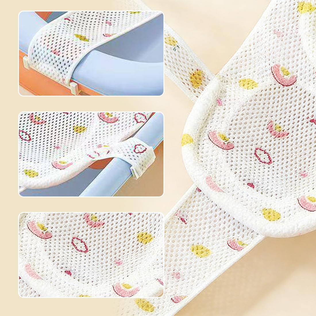 Coussin de Bain pour Bébé, Réducteur de Baignoire pour Nouveau-Né, Hamac de Bain avec 5 Sangles de Sécurité, Anti-Glissant, Filet Respirant et Confortable, Facile à Installer