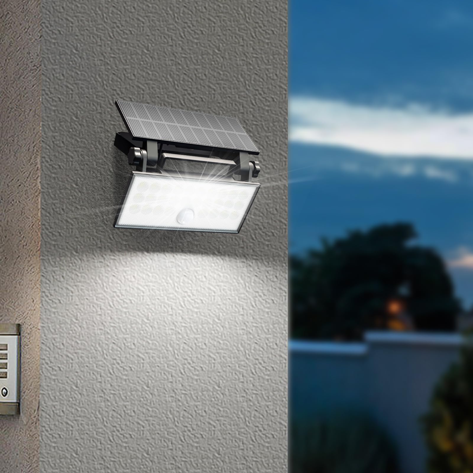 112 LED Luce Solari Esterno, IP65 Impermeabile Faretto Led Da Esterno Con Sensore Di Movimento, 3 Modalità Lampada Solare da Esterno per Giardino, Patio e Garage 1 Pezzi, Bianco Freddo - 1 Pezzi
