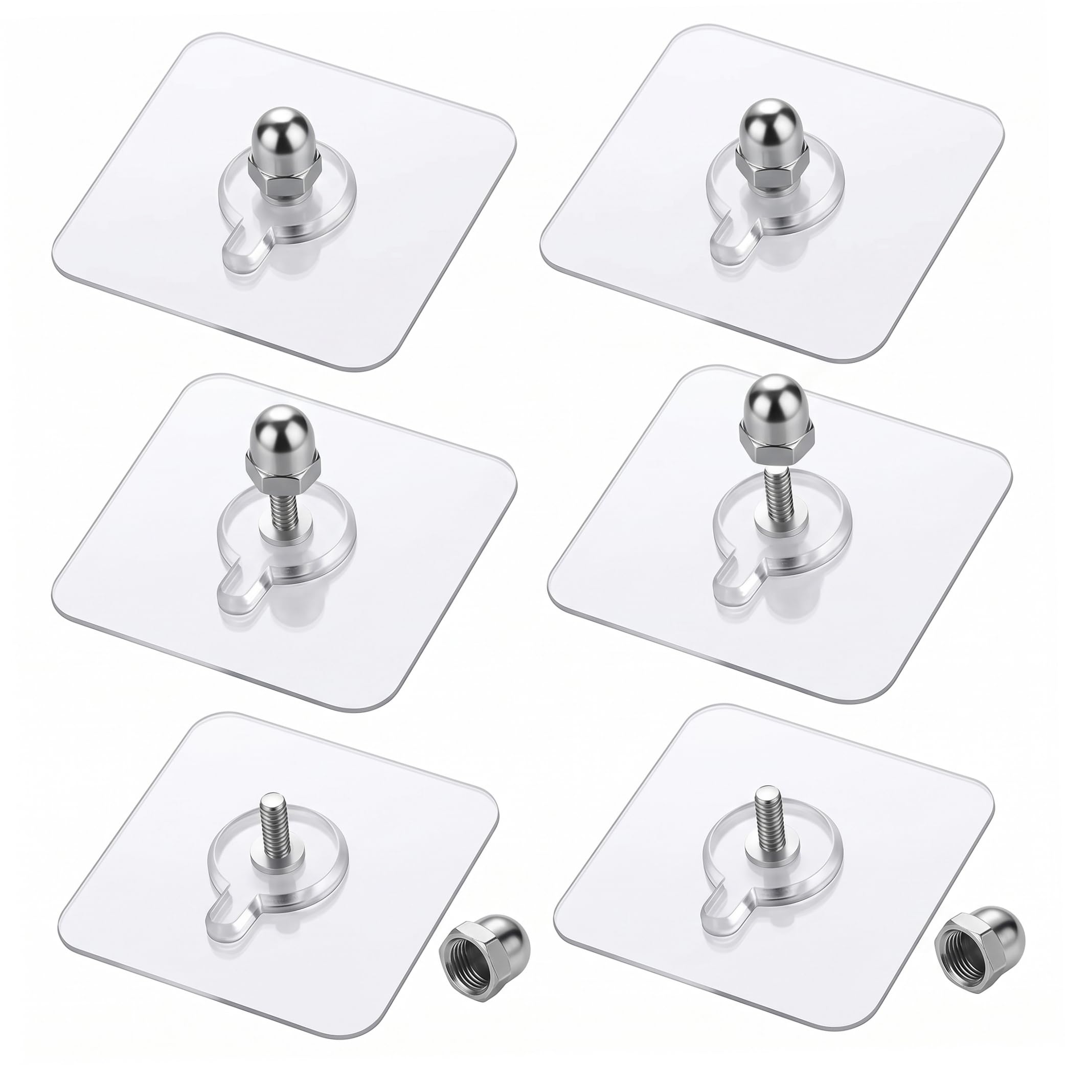 Goutdori Silver 6Pcs No Drill Adhesive Wall Hooks 2.4×2.4Inch Reusable Picture Hangers Without Nails Nail Free Mounts