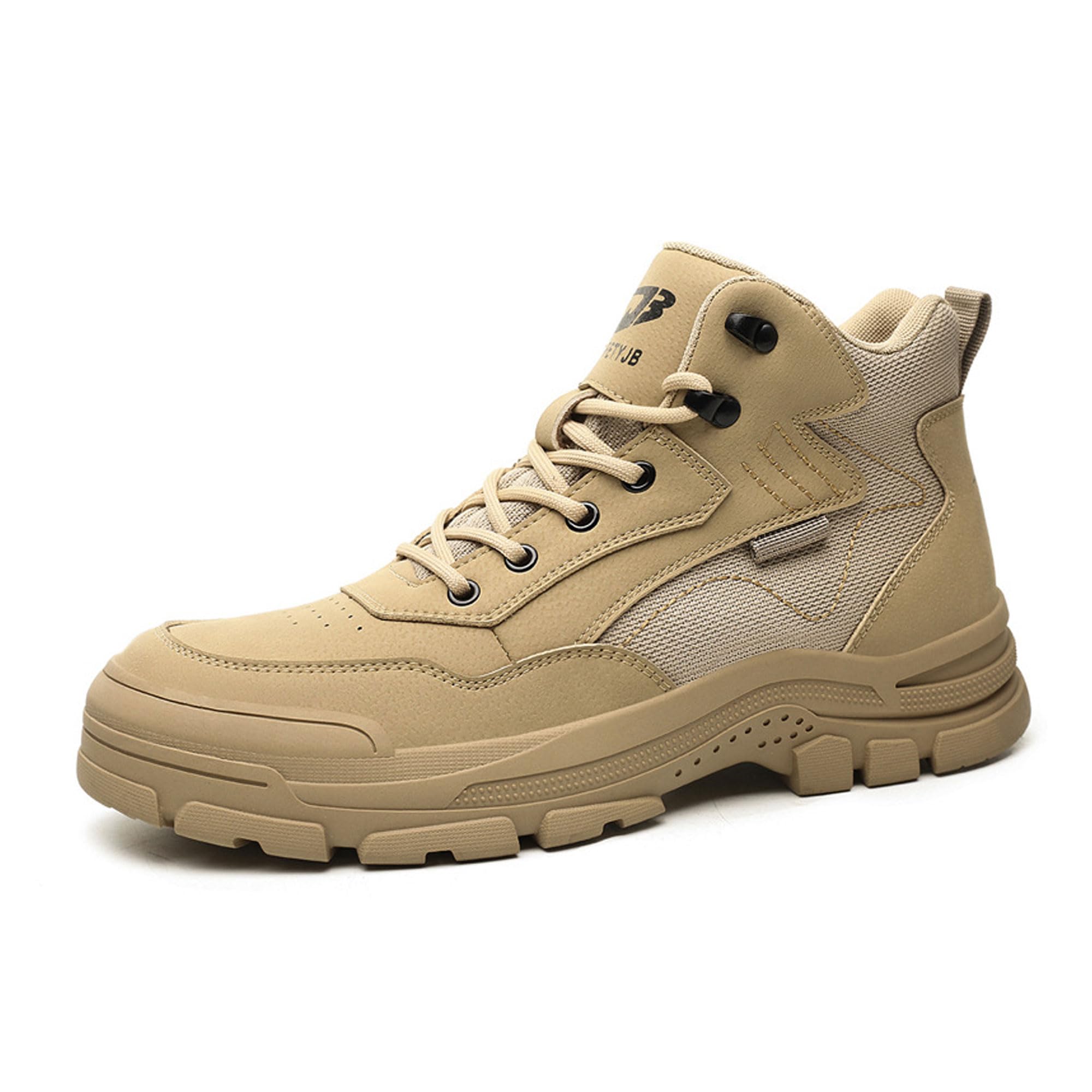 Letuwj Industrial construction shoes welding work boots men's steel toe Khaki 7.5