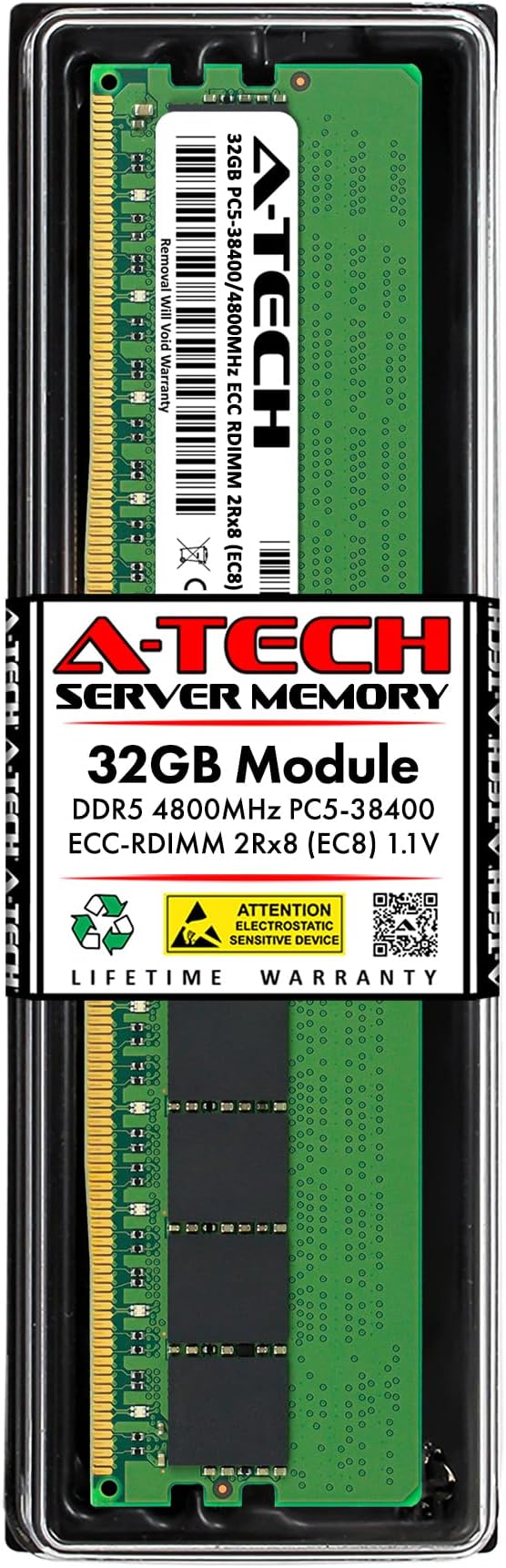 A-Tech 32GB RAM Replacement for Micron MTC20F2085S1RC48BA1 | DDR5 4800MHz PC5-38400R EC8 RDIMM 2Rx8 1.1V 288-Pin ECC Registered Server Memory Module (MTC20F2085S1RC48BA1-ATC)