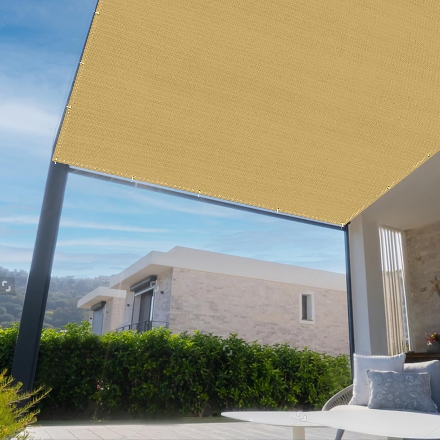 90% Sun Shade Cloth with Grommets, Pergola Replacement Shade Cover Canopy, Mesh Tarp Sun Screens for Outdoor Patio Garden (Sand, 10x10FT)
