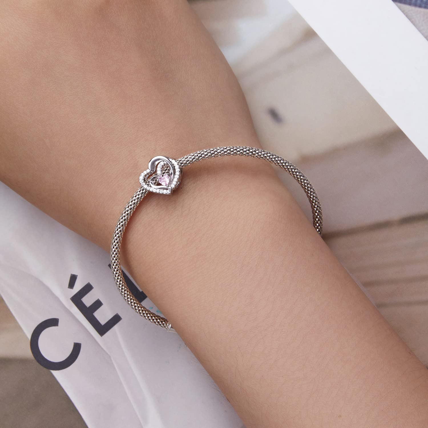WZGWDC Bracciale con ciondoli Pendenti per Mamma, Madre e Figlia, con Cuore, Amore, Adatto per Catena a Serpente Europea