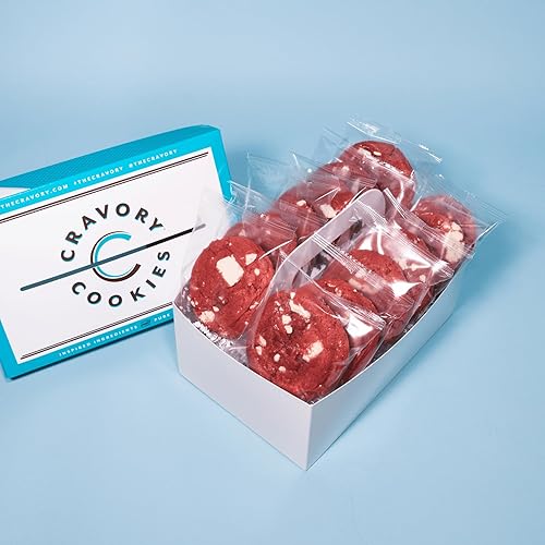 The Cravory Galletas Red Velvet - 24 galletas, 2.0 onzas cada una, envueltas individualmente, gourmet, horneadas frescas, postres, aperitivos o