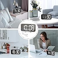 Vista 8 de Reloj despertador digital, reloj despertador con espejo LED para dormitorio, con puertos USB duales, brillo de 3 niveles, atenuación automática
