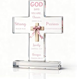 Novabright Pink Bow Room Decor, Pink Bow Christian Acrylic Cross Centerpieces, Inspirational Bible Verse Quotes Gifts for Women, Coquette Centerpieces Decor for Office Desk Accessories