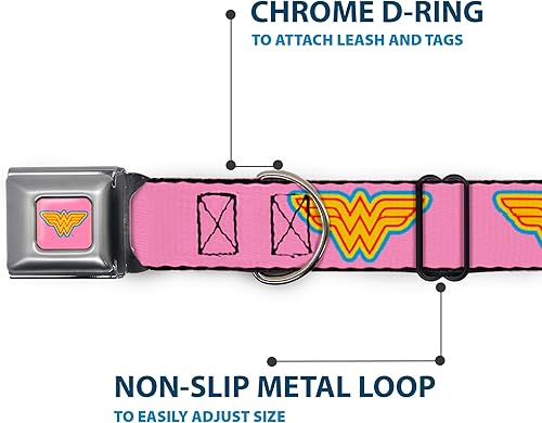 Miniatura 5 de Buckle-Down Collar de perro con hebilla de cinturón de seguridad, logotipo de Wonder Woman, rosa, azul, amarillo, rosa, 1.5 pulgadas de ancho, se