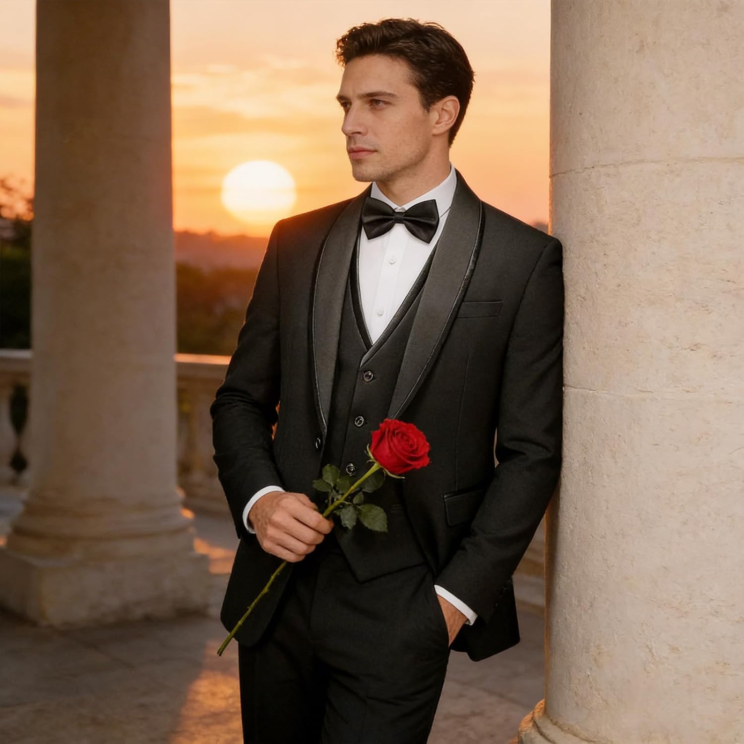 Tuxedo Suits for Men 3 Piece Mens Suit Shawl Lapel One Button Formal Set Jacket Pants for Wedding Business