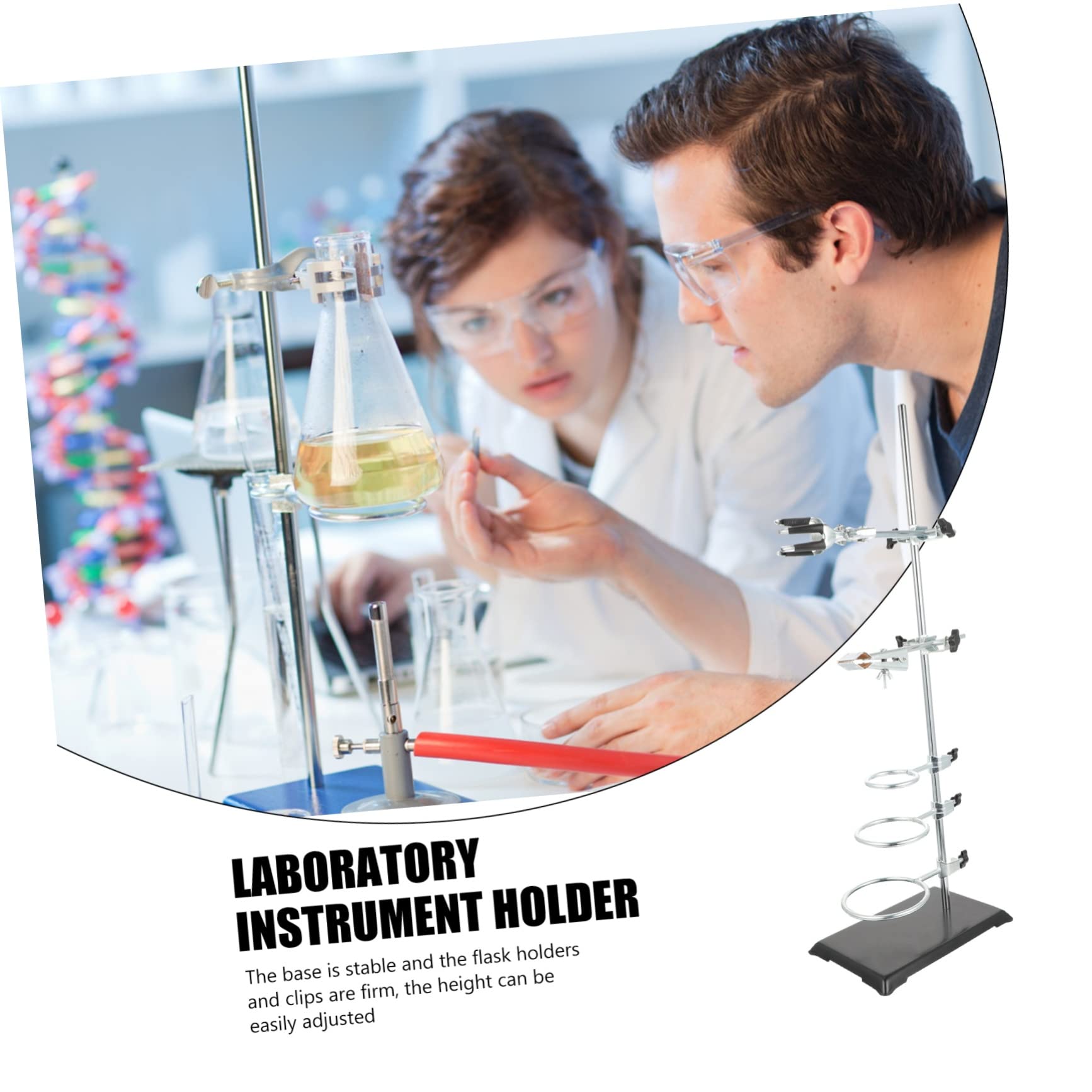 Support D’instruments de Laboratoire 60cm en Fer, Base Argenté | Poteau Unique 6 Supports, Hauteur Réglable, Format Compact pour Matériel de Chimie