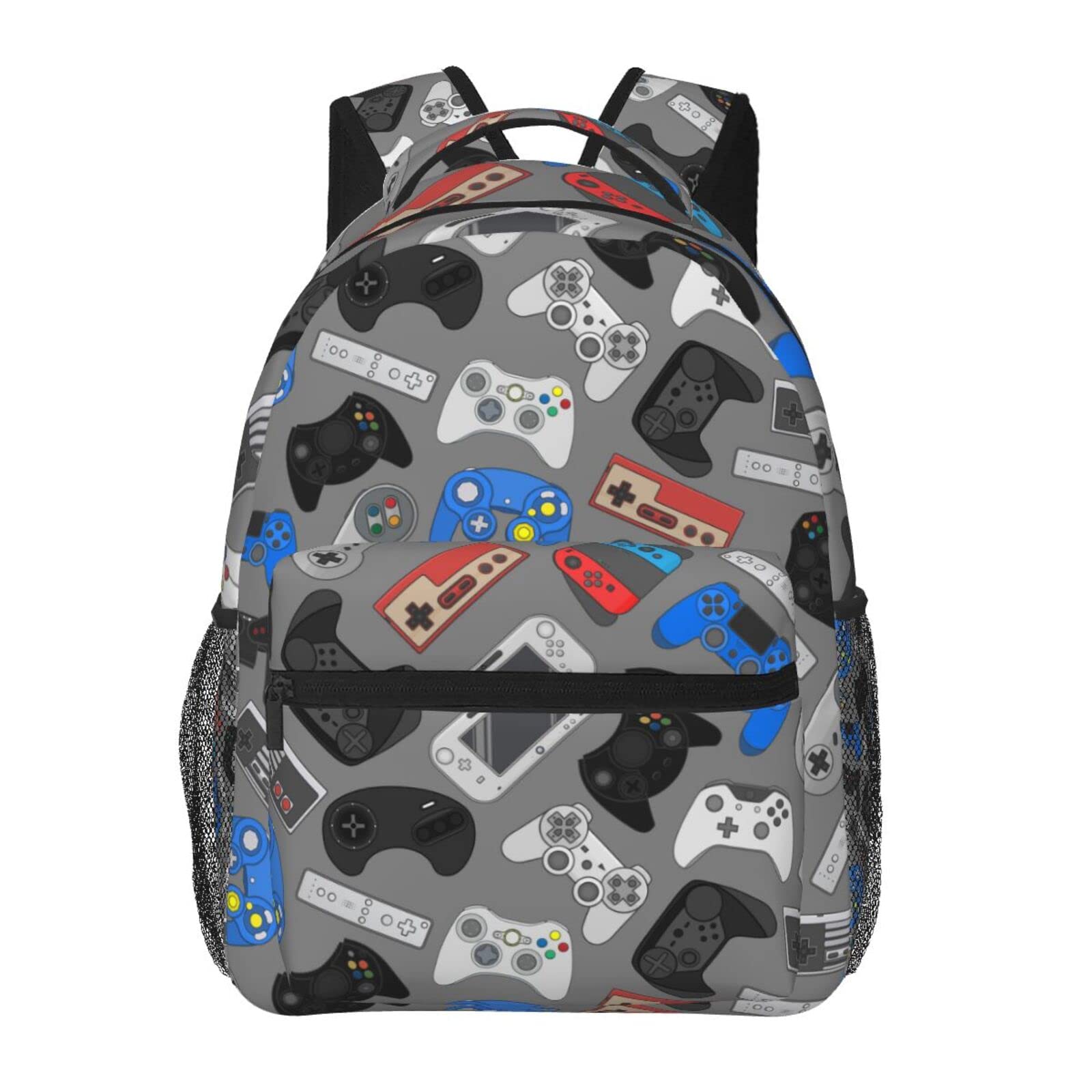 Fiokroo Video Game Controller Grey Background Backpack School Bag For Students Teens Men Women Laptop Backpacks Travel Daypack Bag With Multiple