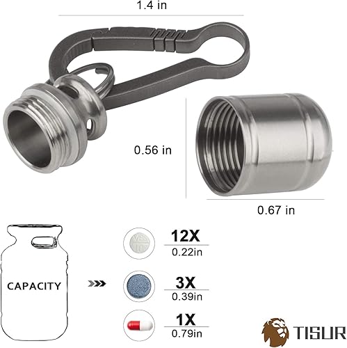 Miniatura 2 de TISUR Pastilleros portátiles, pastillero de metal de titanio, pastillero de bolsillo, llavero, botella de píldora, impermeable, organizador de