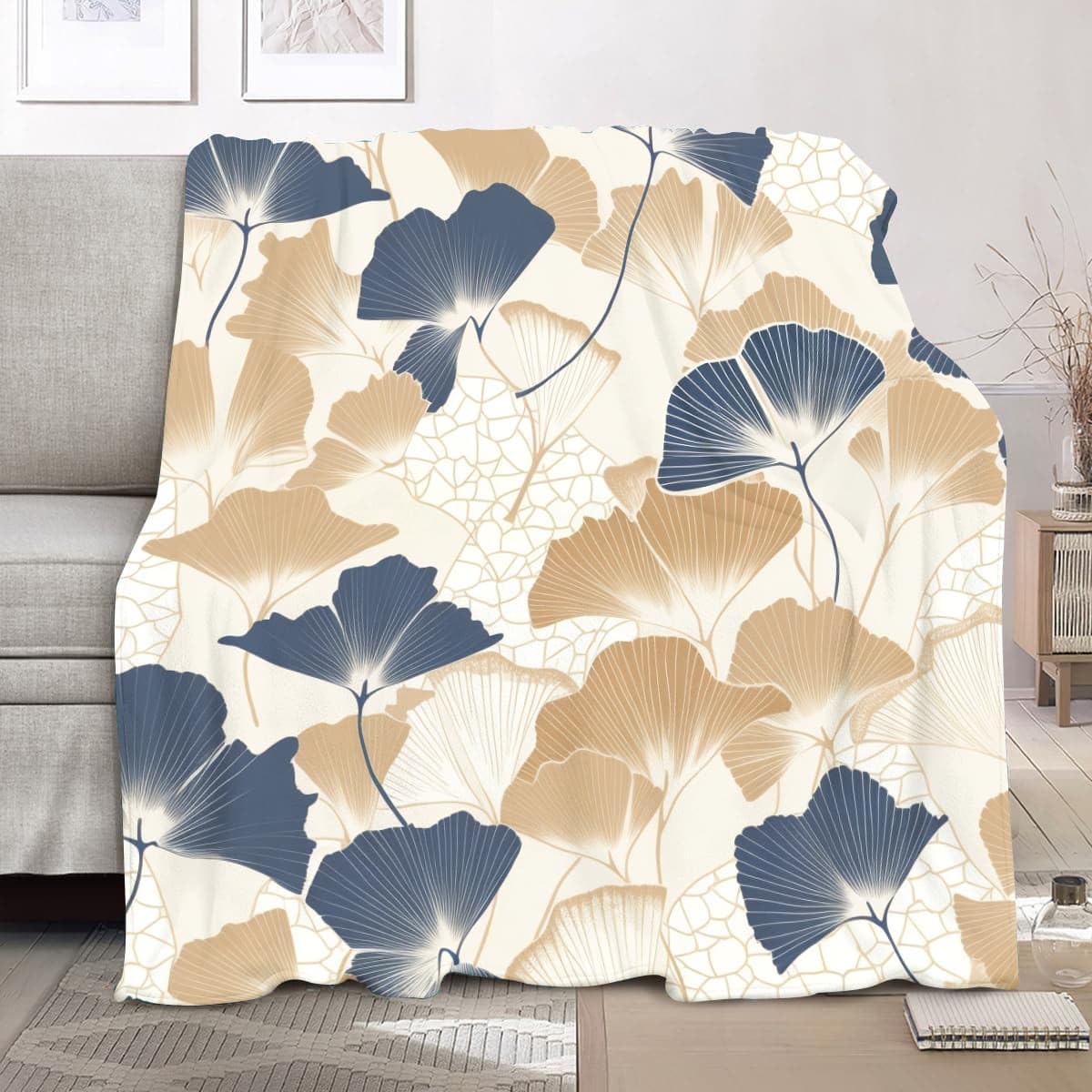 Plaid ginkgo beige jeté de canapé 180x200 pour soirées cocooning
