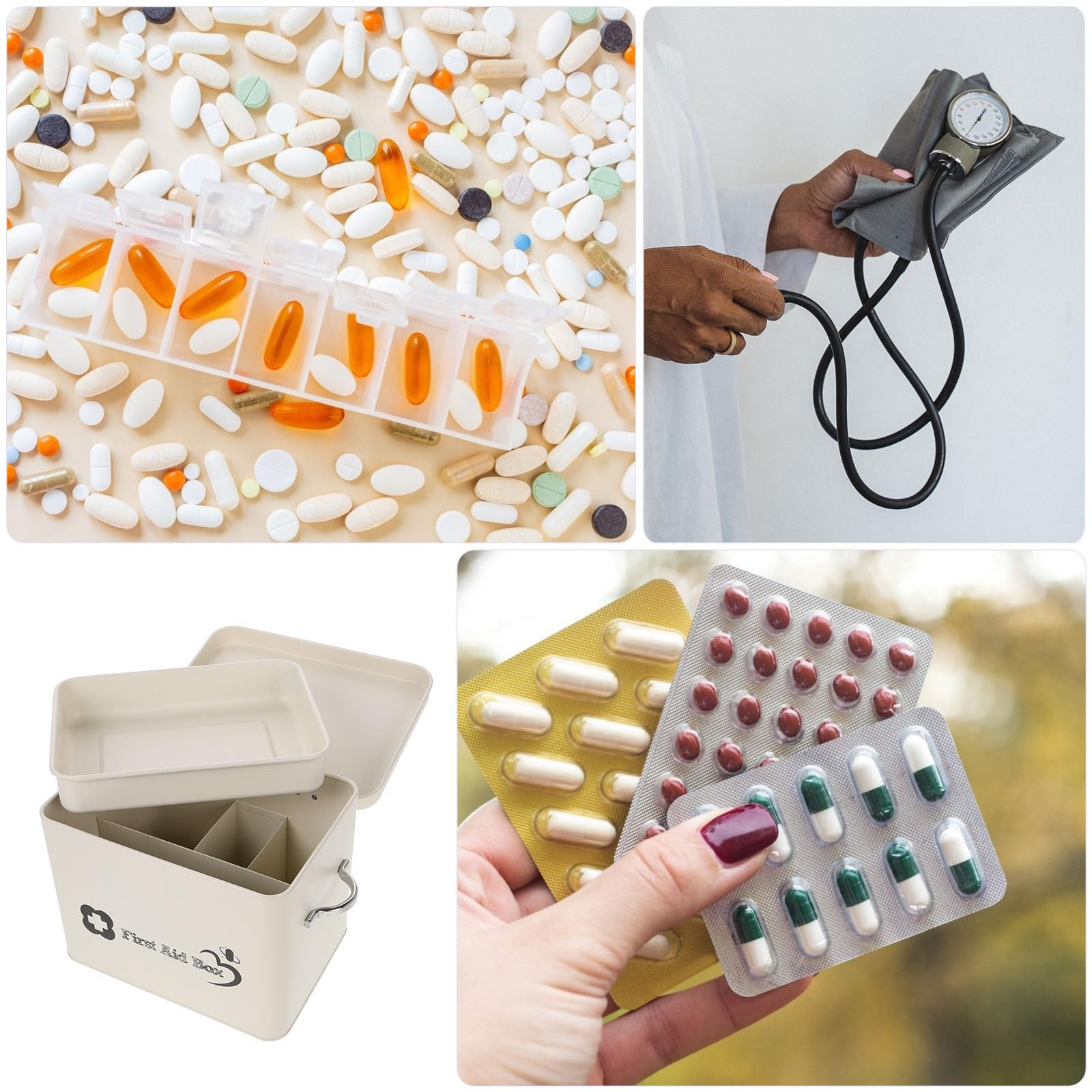 CHILDWEET Botiquín de Primeros Auxilios Pequeño Diseño Multicapa y Acero Inoxidable, Caja Portátil para Medicamentos Amplio Espacio, Adecuado para Uso Hogar