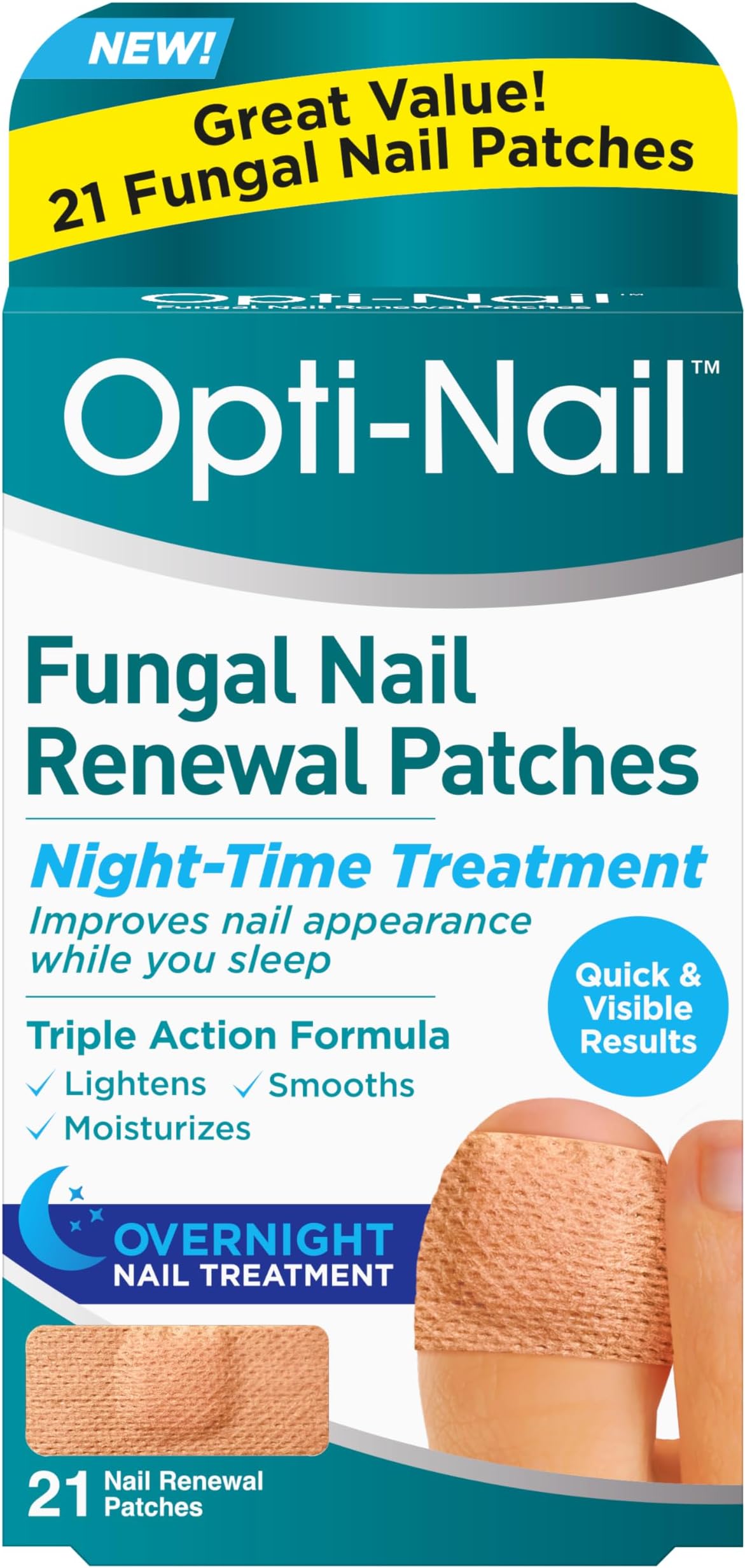 Opti-Nail Fungal Nail Renewal Patches - 21 Patches, Night-Time Treatment Improves Nail Appearance While You Sleep