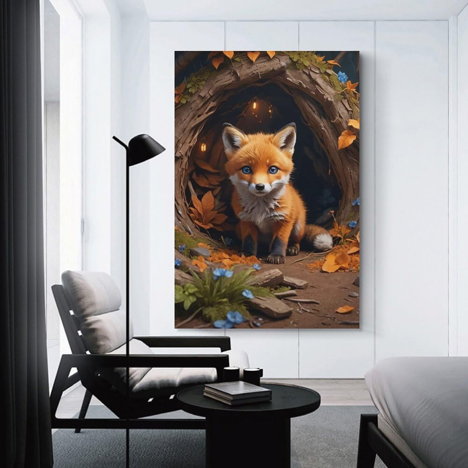 Junmoney Fox in A Forest Den Wall Picture Print 08x12inch(20x30cm), for Entrance Spaces, Stair Walls Or Halls, Decorative Canvas Styling for Entry Areas