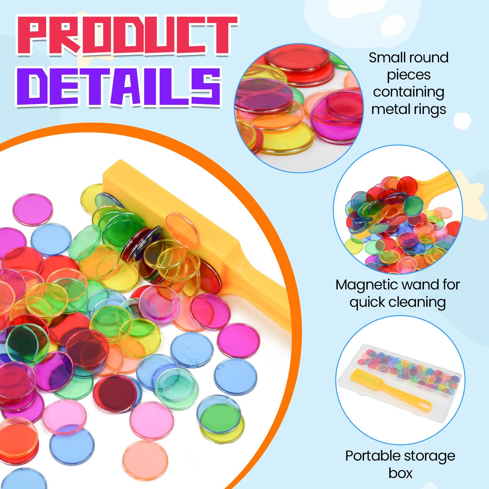 Magnetische Stäbe mit 100 Bingo Chips Magnetstab mit Chips Magnetstab Bingo Spiel Magnetisch Magnetstäbe mit Kunststoffbox für Gaming Freizeit Lernen Schule Zuhause