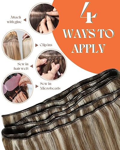 Miniatura 165 de Sunny Hair Extensiones de cabello humano de color marrón para coser, extensiones de cabello humano real, color marrón oscuro, ombré, marrón claro