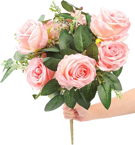 Miniatura 8 de Meiliy 60 hojas de rosa a granel, hojas de rosas artificiales para bricolaje, ramos de boda, centros de mesa, decoraciones de fiesta, corona de vid