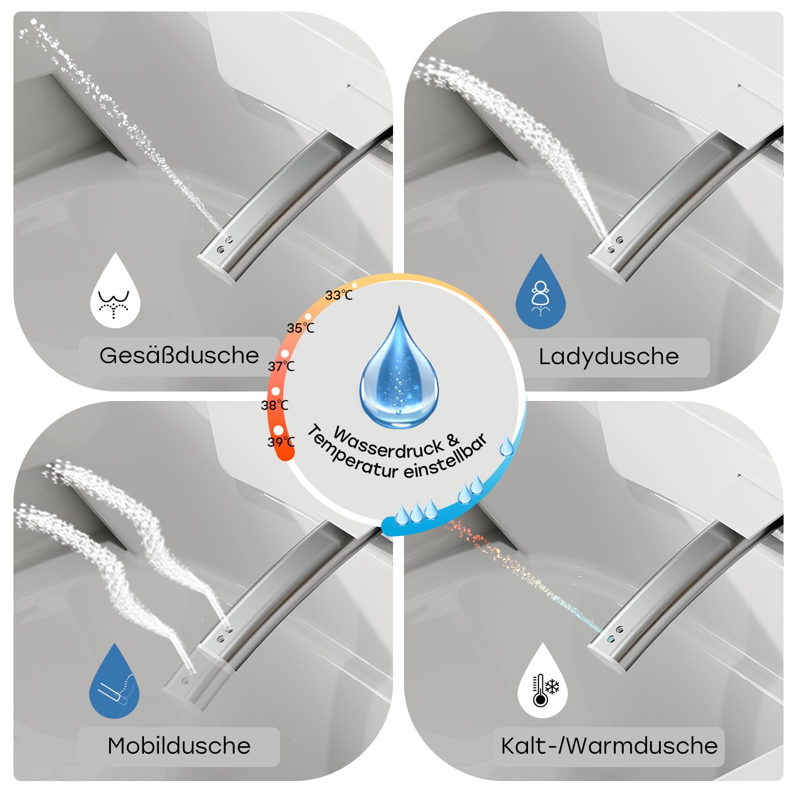 HOROW Dusch-WC Intelligente Wand WC Spülrandlos mit Mehrere Duschemodi Smart Toilette mit Beheizbare Klobrille Hänge WC mit Bidet Funktion Taharet WC mit UV-Sterilisation & Selbstreinigende Düse