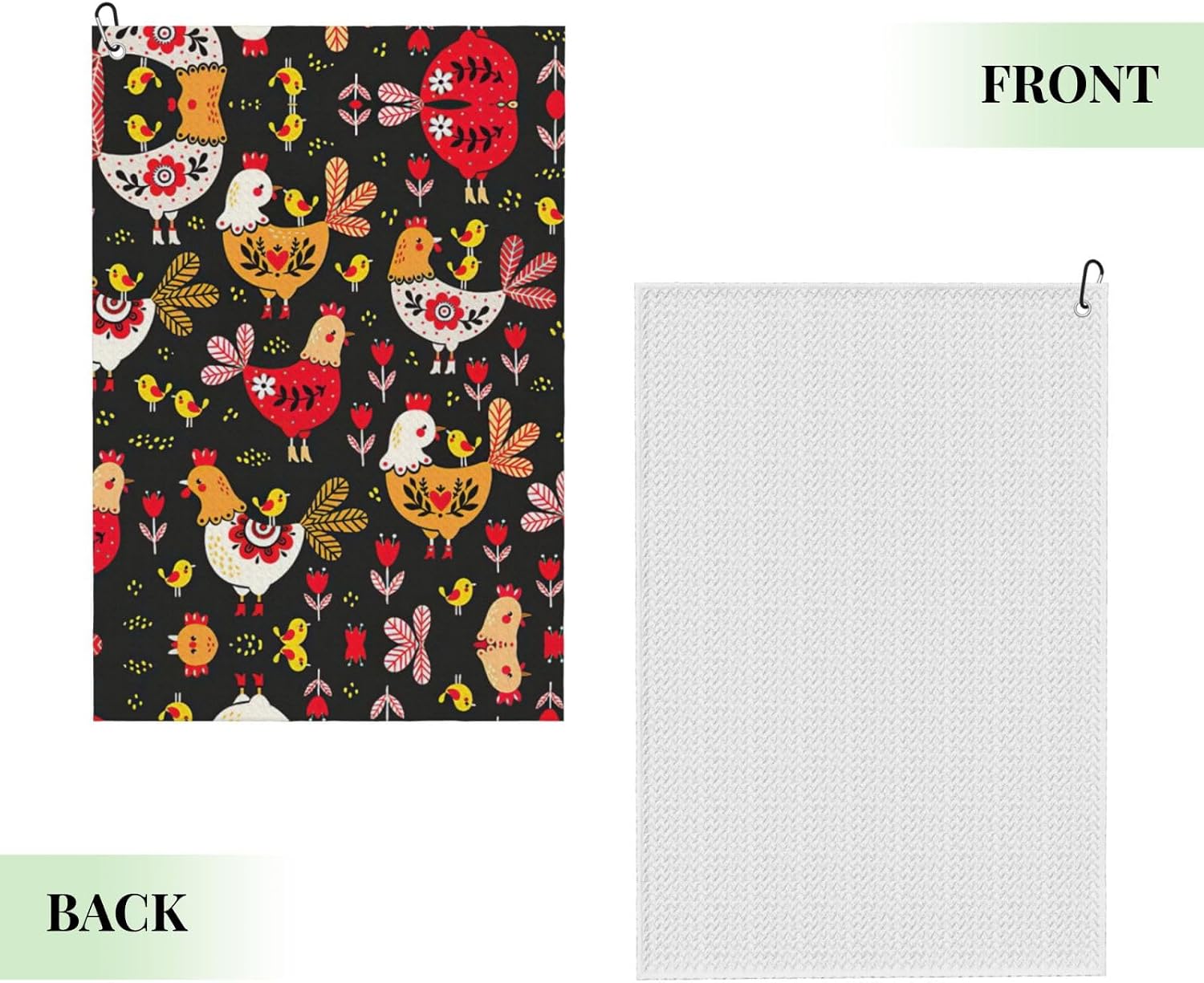 Cute Rooster Chickens Print Microfiber Golf Towel with Clip Funny Golf Accessories Golf Gifts for Men Women Club Towels