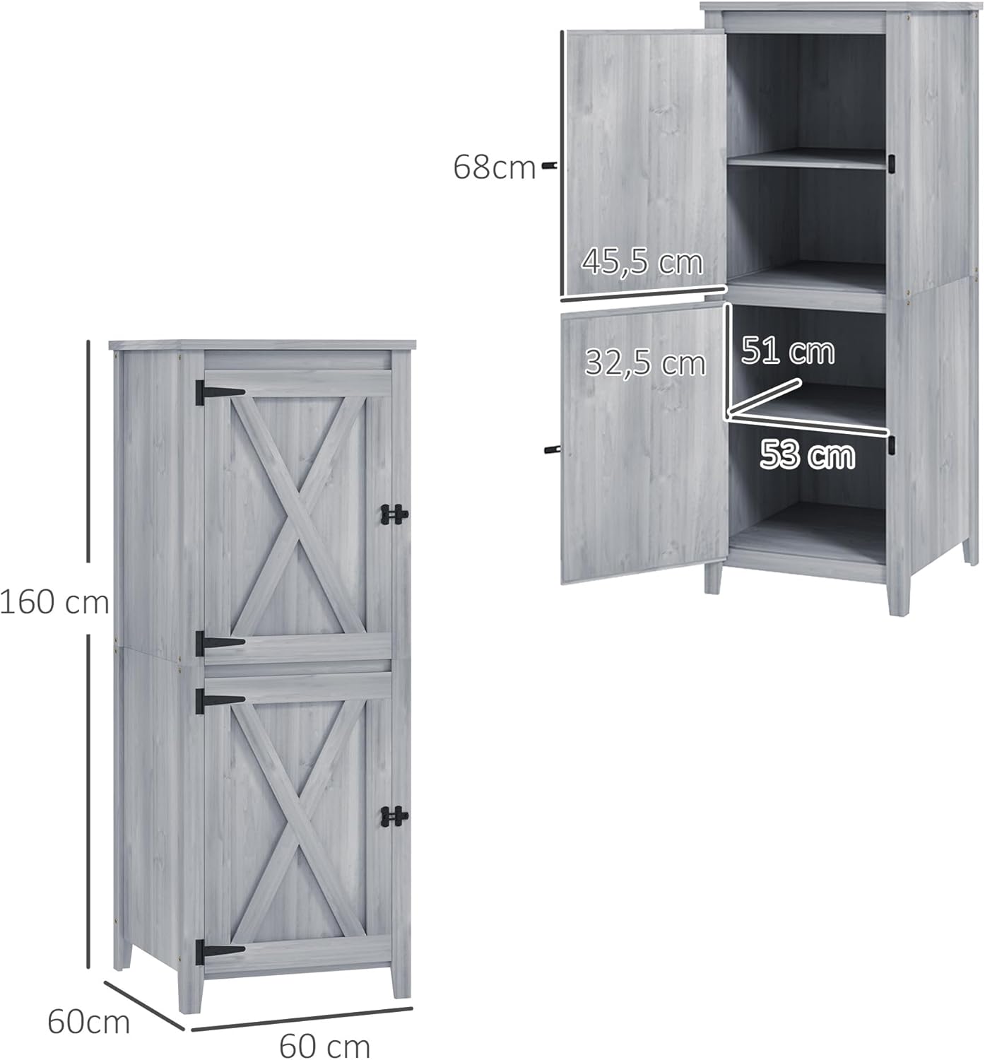 Diagram showing dimensions of the Outsunny Garden Storage Cabinet