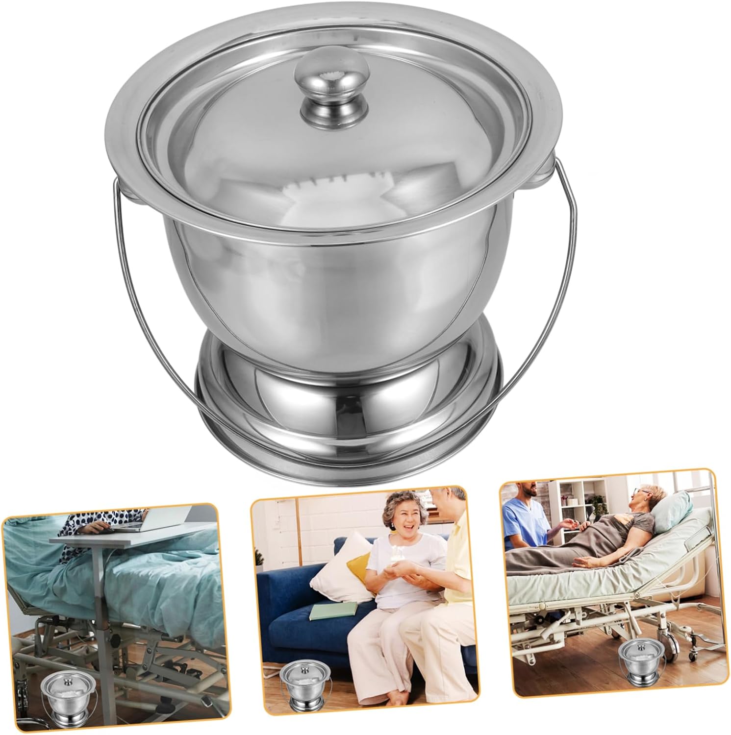 SAFIGLE Portable Boys and Girls Chamber Pot Stainless Steel Urinal Cover Night Urine Pot Camping Toilet Bucket for Home Use