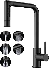 FORIOUS Kitchen Tap, Black, Extendable Kitchen Tap with 5 Spray Modes, Stainless Steel 360° Swivel, Single Lever Mixer Tap for Cold and Hot Water