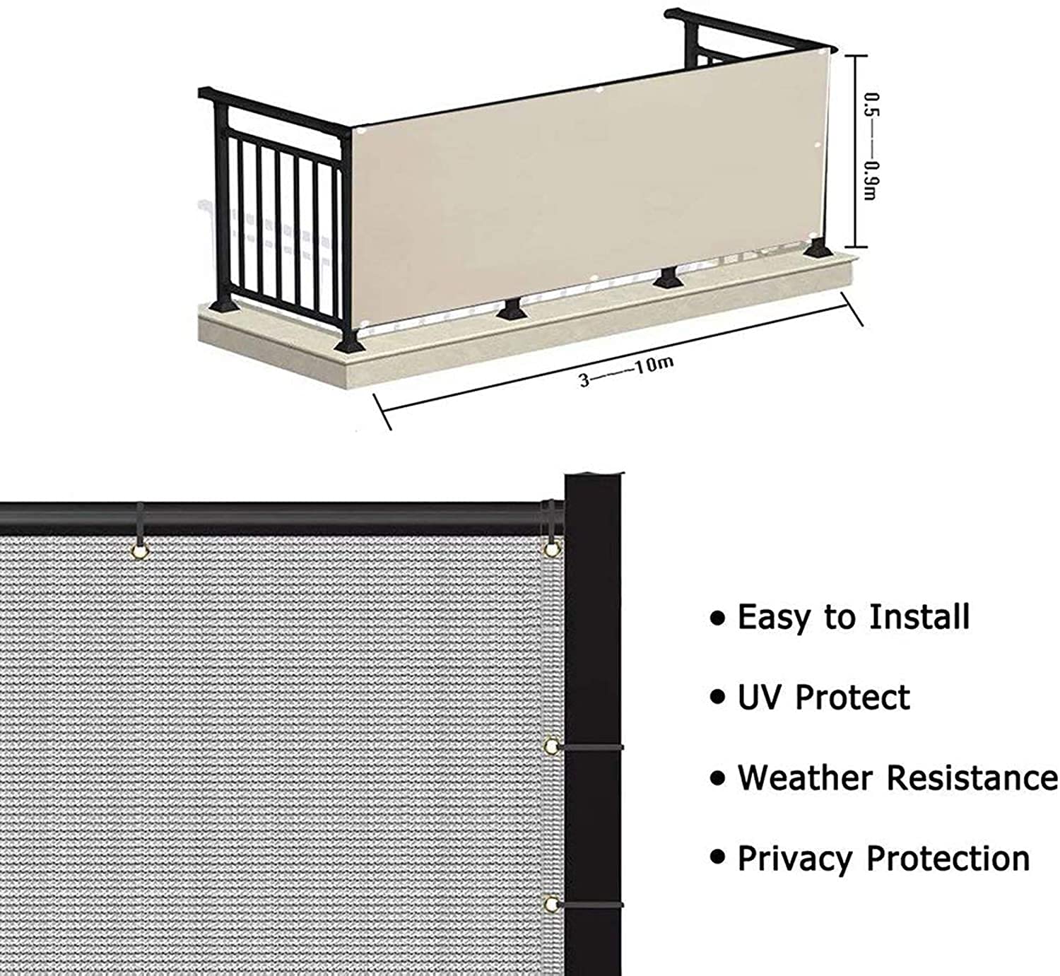 Protección UV de 1 x 8 m para porche y terraza, solución de sombra fácil de limpiar para patio trasero y patio, barrera de parasol de color crema