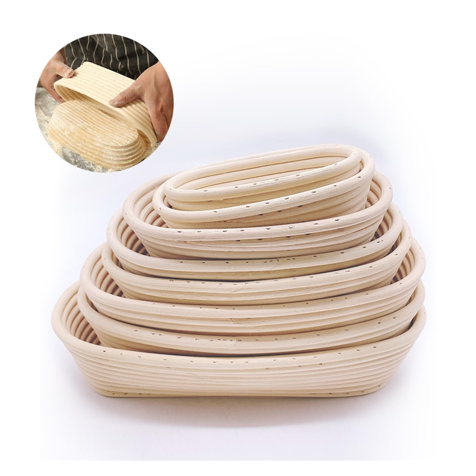 Cesta de ratán for fermentación masa, cuencos, suministros for hornear(35x14cm)