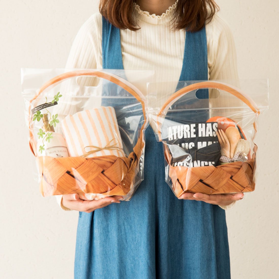 ブラウン かごバッグ 取り外しストラップ付き ちどり産業 PPストラップバスケット SF-907 ダークブラウン (幅