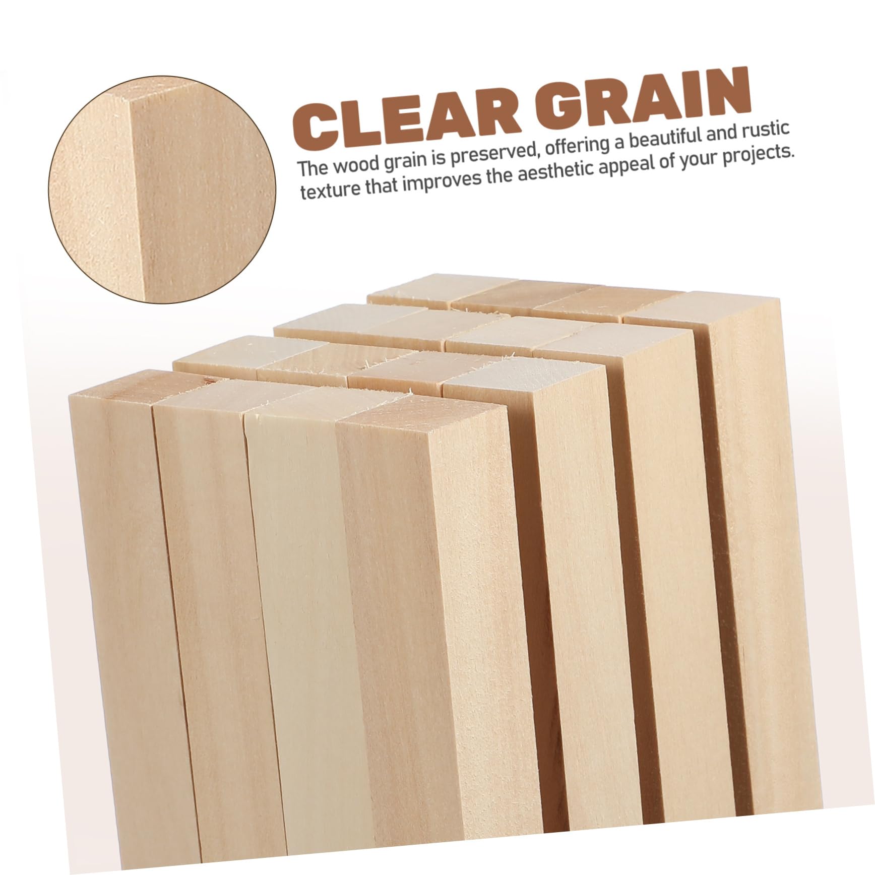 16 Varillas de Madera sin Acabado para Manualidades, Superficie Lisa y Veta Visible, Listones Cuadrados para Crear Adornos y Proyectos Creativos