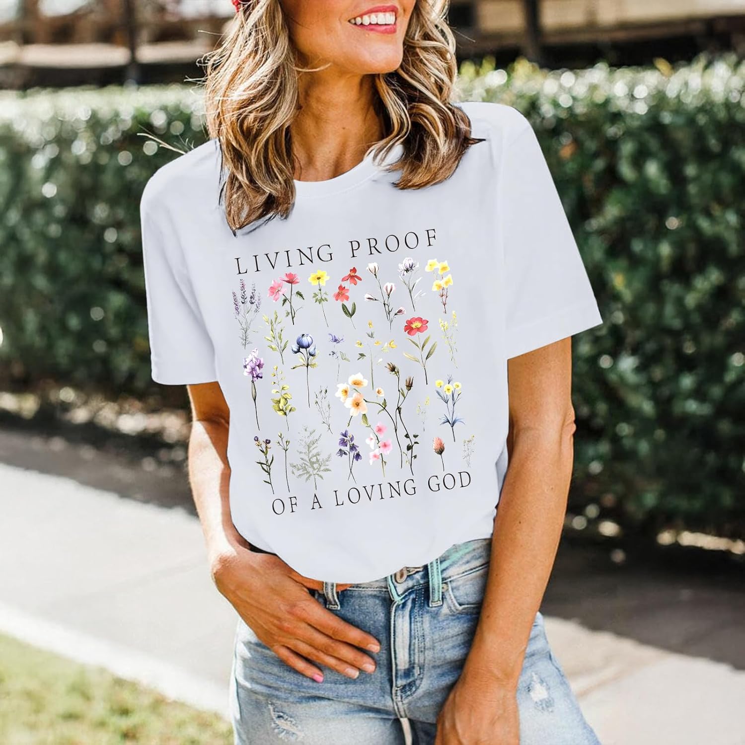 Christian Shirts for Women Boho Floral Graphic Tees God Bible Verse Religious Faith Tshirt Wildflower Inspiration Top - Image 3