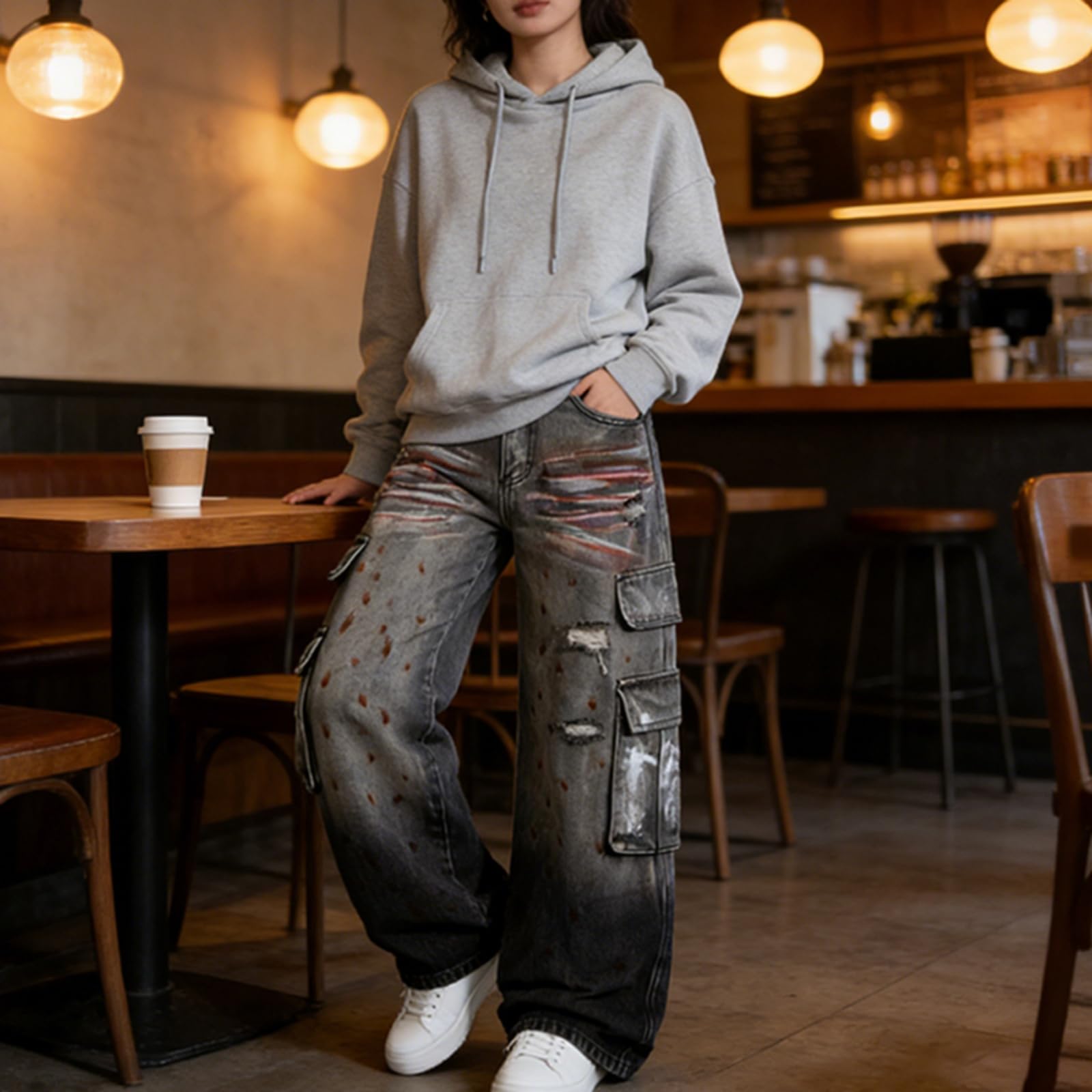 Unisex Boyfriends Gamba Larga Jeans Jeans Retro Larghi Denim Larghi Pantaloni Hip Hop Vita Media Jean Streetwear Unisex Graffiti Baggy Grunges Hiphop Streetwear Harajukus