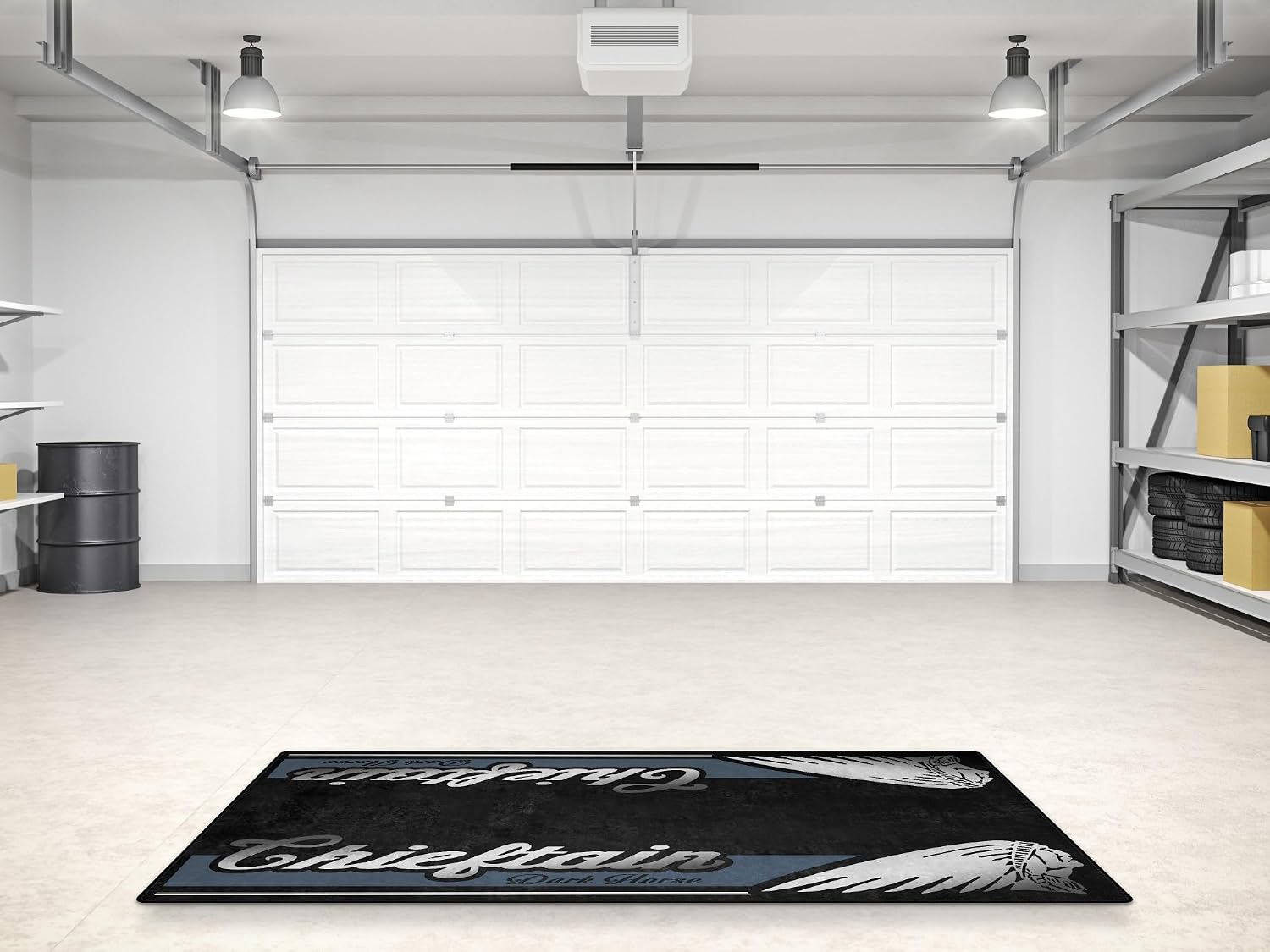 Parking Mat for Chieftain Dark Horse Motorcycle Model, Display and Pit Mat, Washable Non-Slip Garage, Showroom Mat (Stealth Gray Azure, Size 2: 102 x 47/260 x 120 cm)