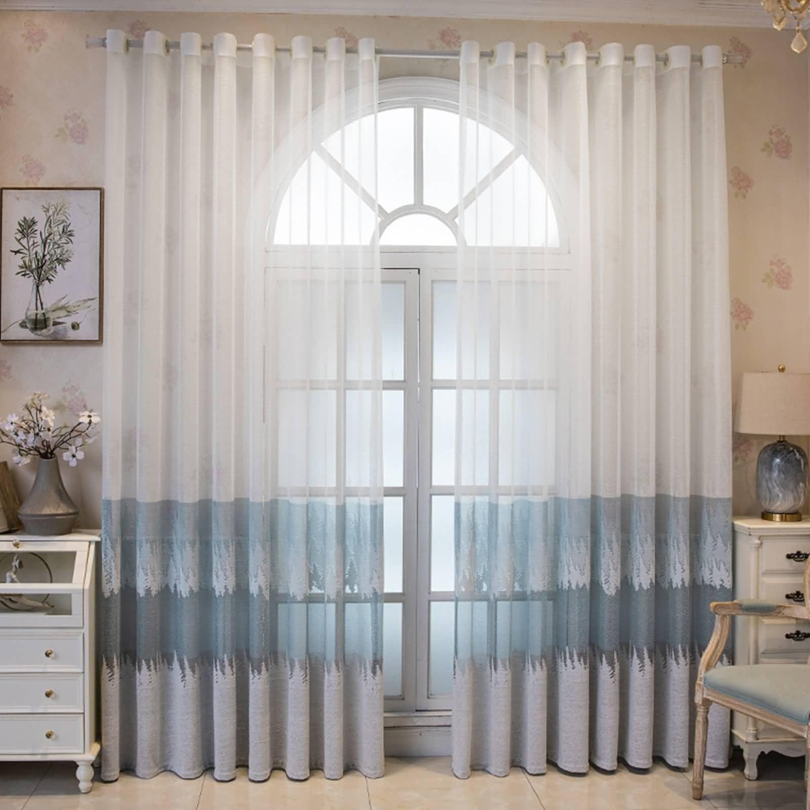 Rideaux voilage 86x160 cm dégradé avec motif arbres lot de 2