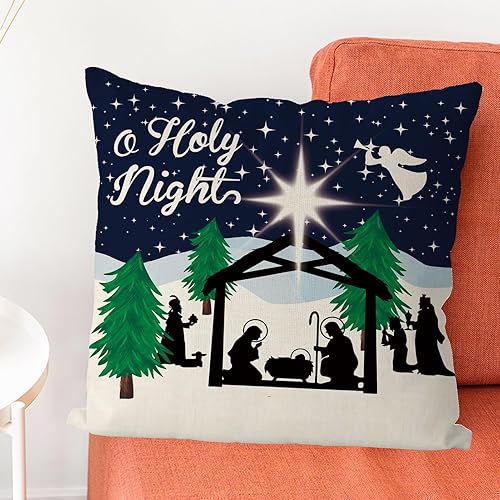 Miniatura 2 de GAGEC Fundas de almohada de Navidad de 18 x 18 pulgadas, fundas de almohada de escena de nieve de Jesús, fundas de almohada de Navidad, invierno,