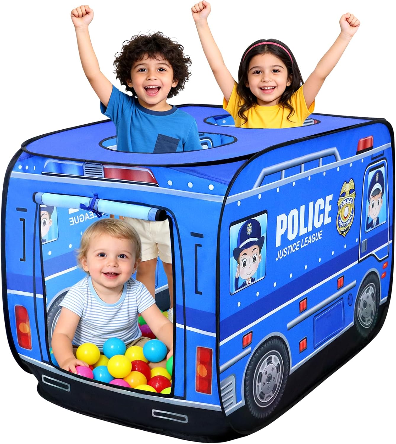 Pop Up Play Tent for Kids Aged 3-5 Years Old Boys and Girls: Police Car Tent Indoor Outdoor Playhouse for Toddlers 3+ Years Old, Fun Role Play Toy Gift